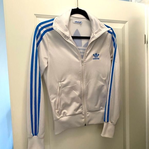 Adidas womens/youth jacket blue adidas strips on sleeves  Small white and blue - Picture 2 of 6